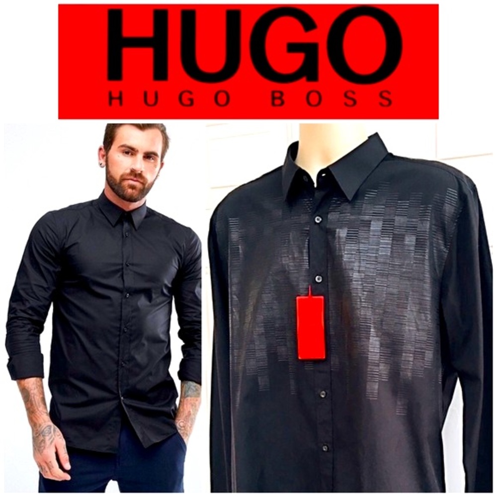 HUGO BY HUGO BOSS Men’s Black Slim Fit Shirt XXL